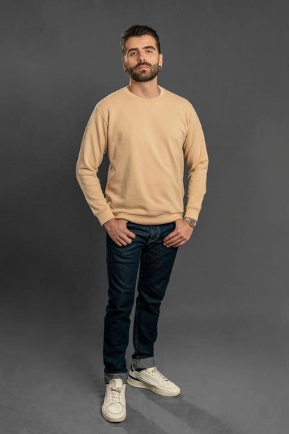 Buzo cuello redondo hombre beige Luck & Load — algodón peruano premium, estilo minimalista — Colombia