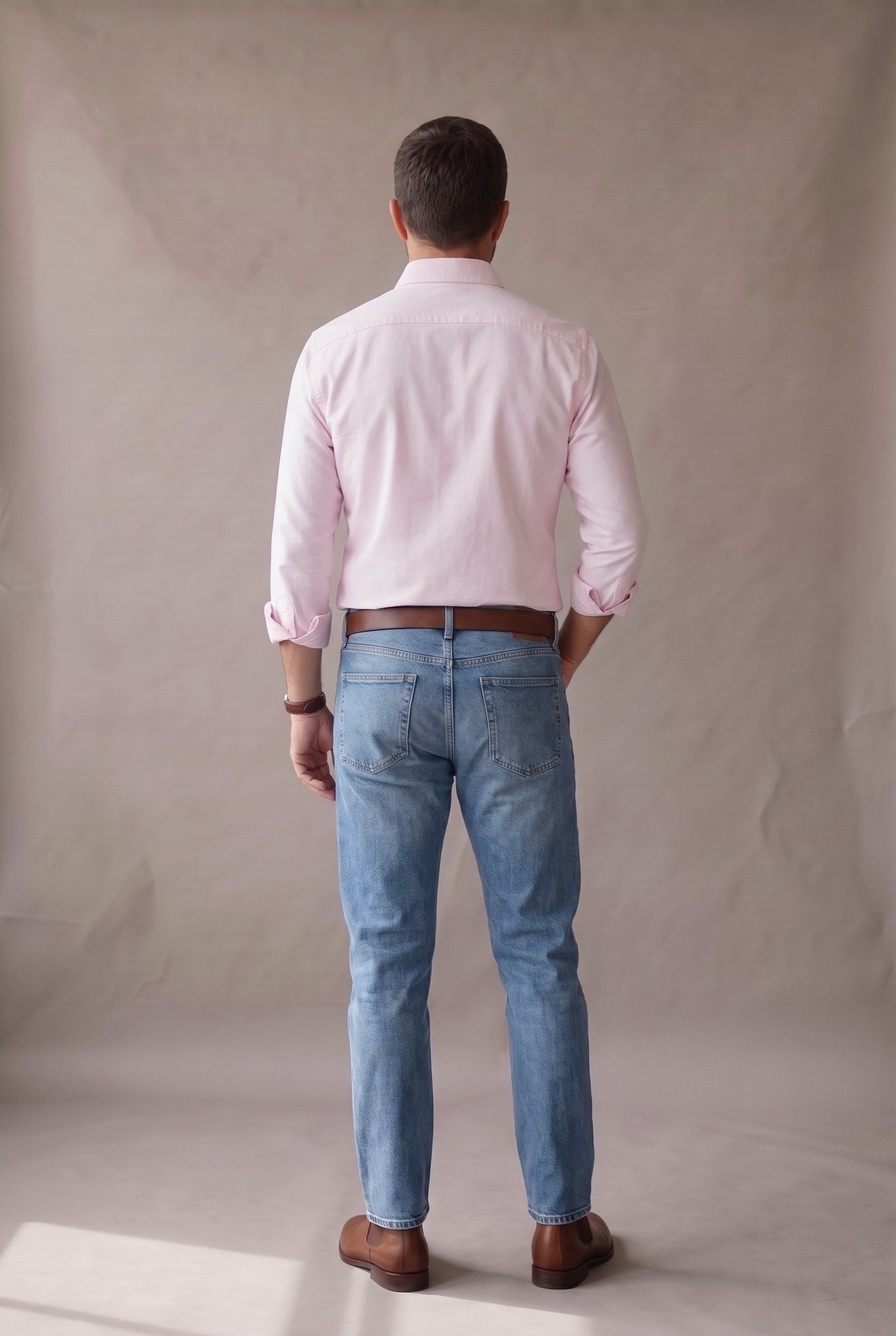 Vista de espalda de la camisa oxford palo de rosa para hombre, Luck and Load