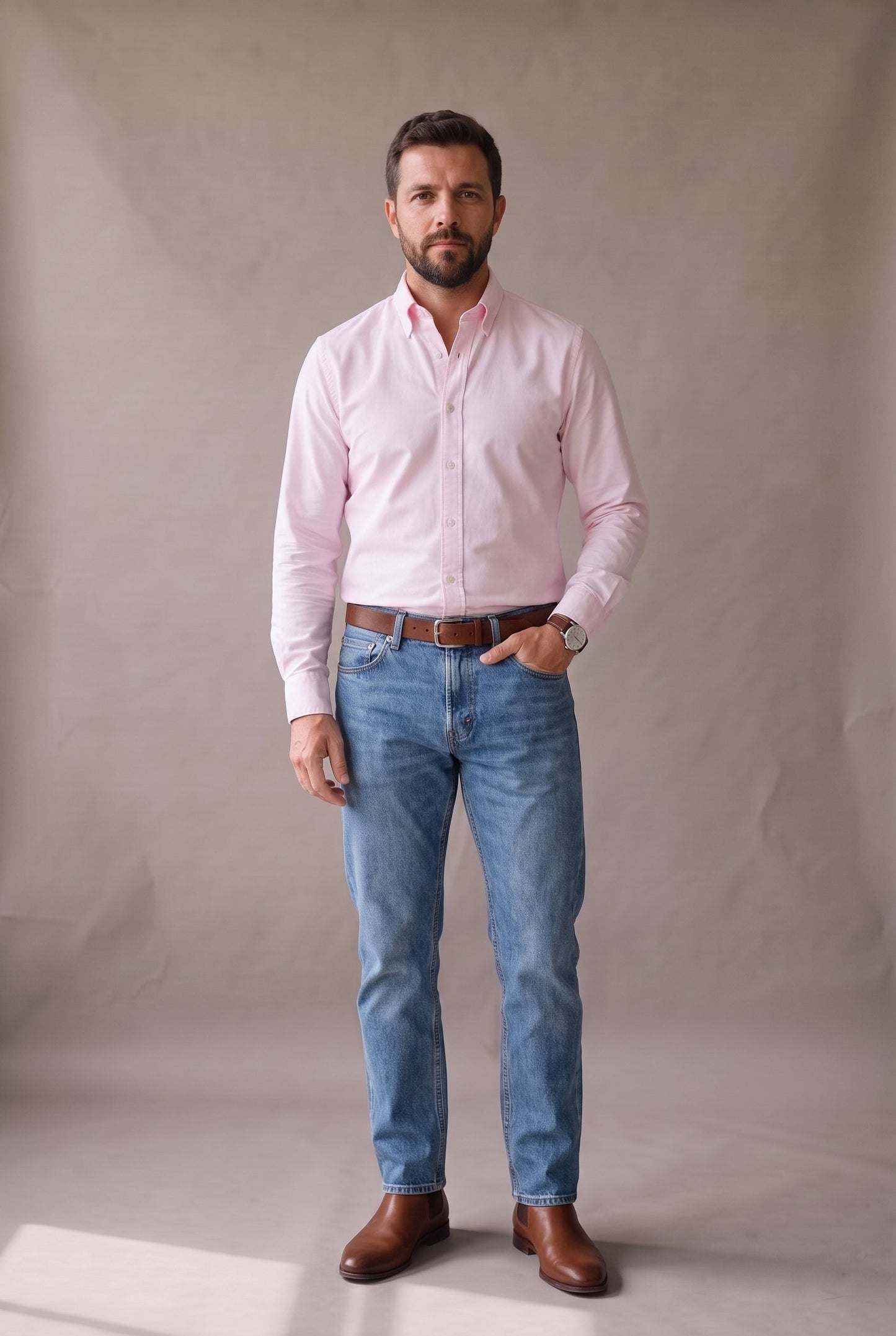 Camisa oxford palo de rosa para hombre, manga larga, look moderno, Luck and Load