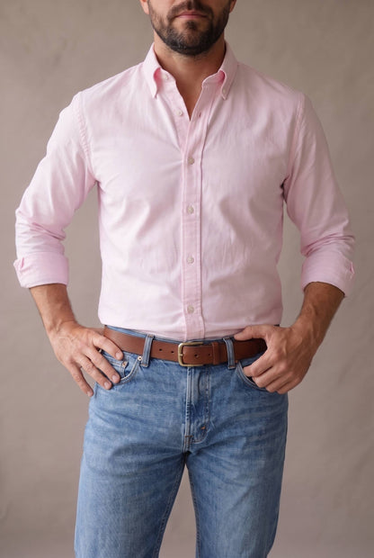 Camisa oxford palo de rosa para hombre, ajuste de medio cuerpo con correa, Luck and Load