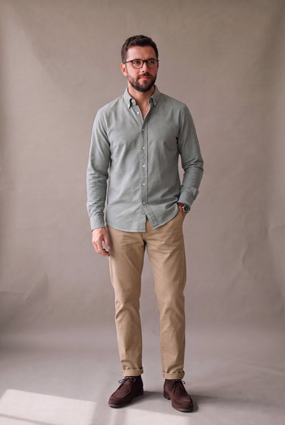 Camisa oxford verde para hombre, manga larga, look clasico moderno, Luck and Load