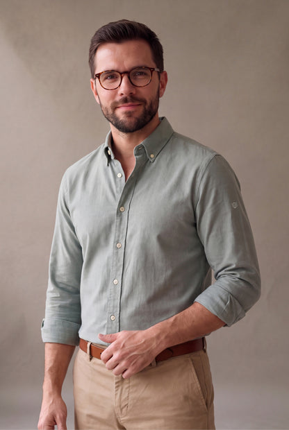 Camisa oxford verde para hombre, ajuste de medio cuerpo, Luck and Load