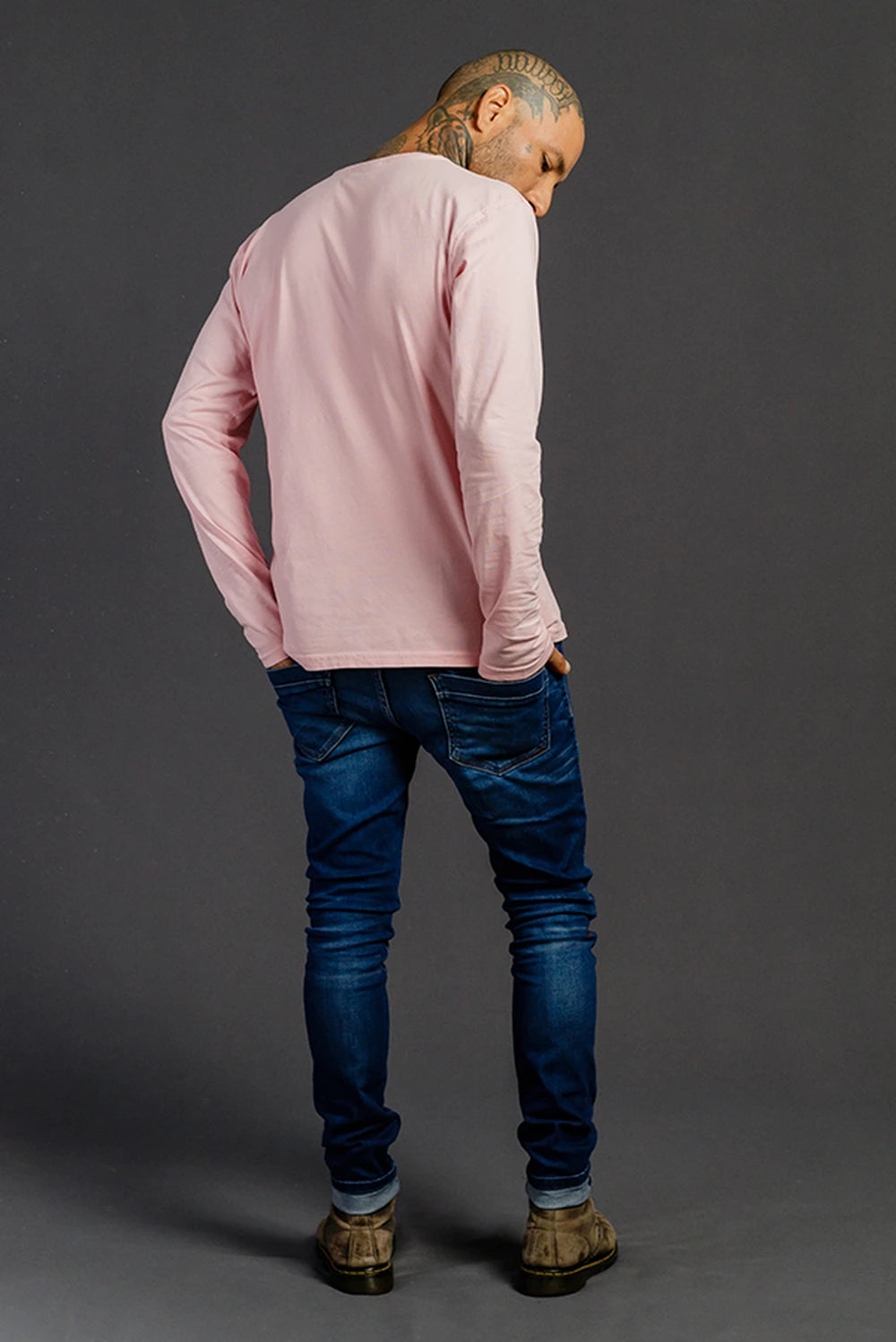 Camiseta manga larga rosa hombre, básica premium Colombia	