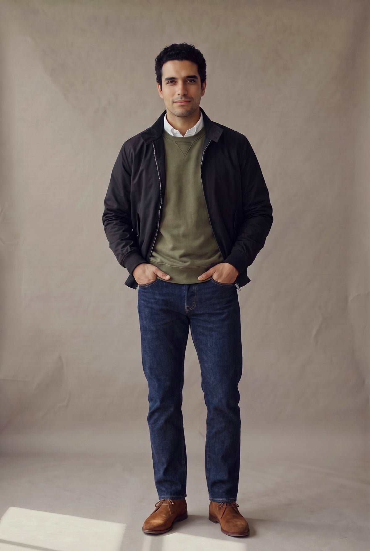 Chaqueta Harrington negra para hombre en manga larga, vista frontal, de Luck & Load.