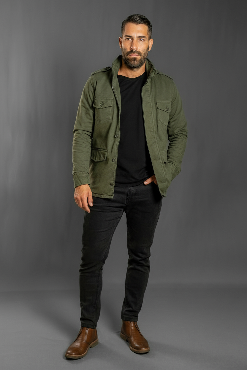 Chaqueta Militar para hombre en verde militar, vista de frente, Luck & Load