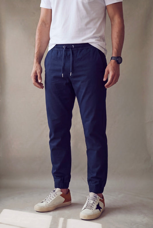 Jogger azul marino para hombre, plano de cintura a tobillo, Luck and Load