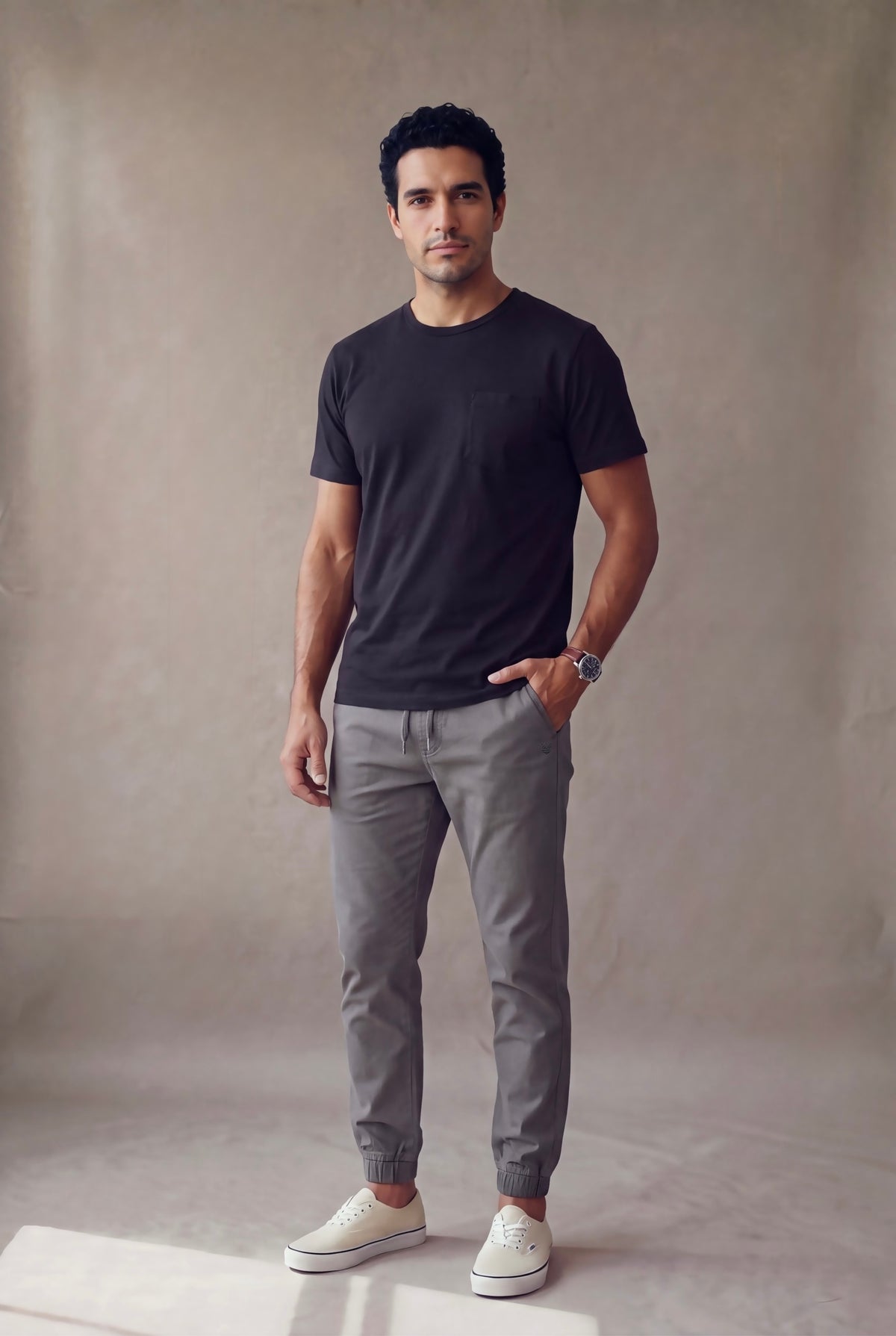 Jogger gris para hombre de Luck and Load, vista de frente, en drill de algodón