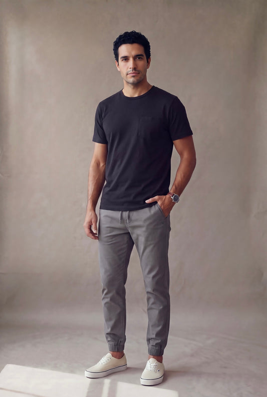 Jogger beige para hombre de Luck and Load, vista de frente, en drill de algodón