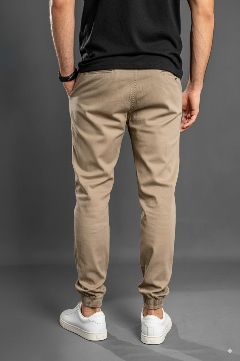 Lateral jogger beige Luck & Load hombre — cordón y puños acanalados	