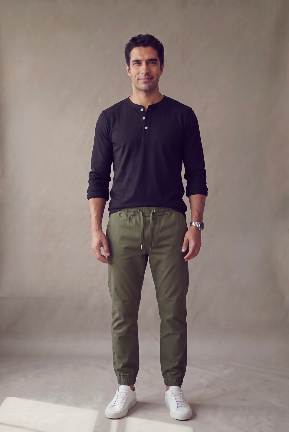 Jogger verde militar para hombre de Luck and Load, vista de frente, en drill de algodón